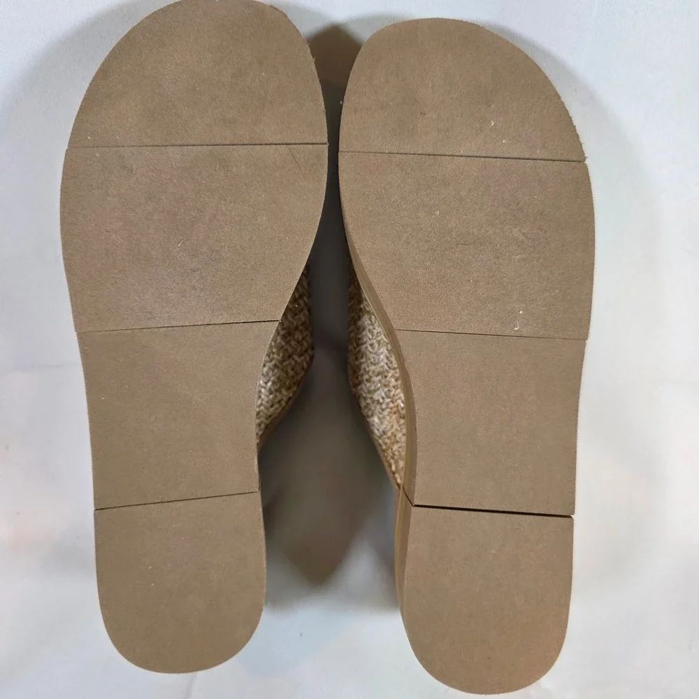 NWOT NakedFeet Flocci Woven Platform Slide Mules Beige Striped Wedge Sandals 9M